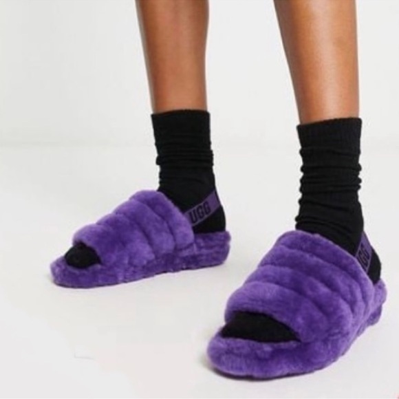 UGG Fluff Yeah Purple Shearling Slingback Slide Slippers - Picture 2 of 2